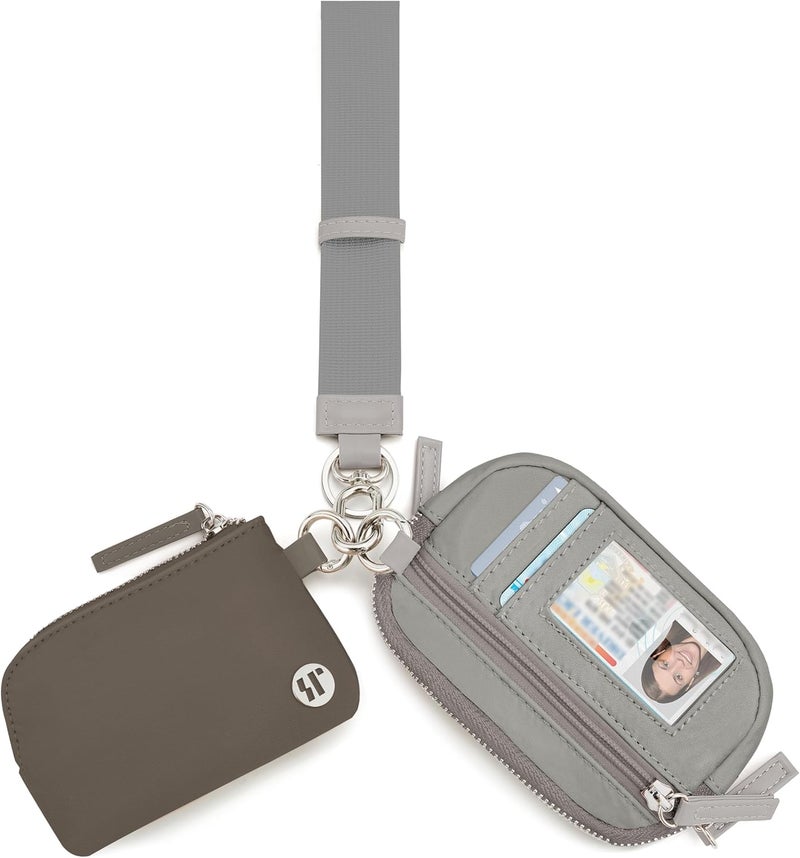 Sunpour Store Nylon Wallet Wristlet for Women,RFID Wallet Keychain Women,Small Wallets Woman with Wristlet,Coin Purse & Wrist Strap for Travel (Light＆Dark Grey) - Image 1